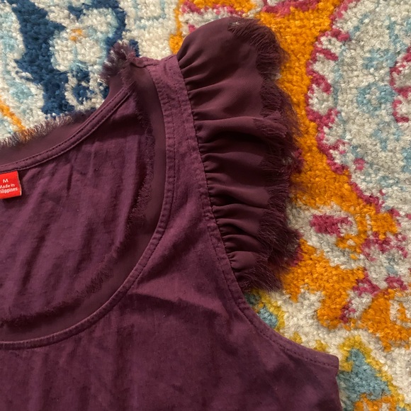 SOLD! ELLE Solid Plum Purple Fringe Detail Ruffle Flutter Sleeve Top M - Picture 3 of 11